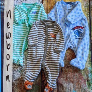 Multibrand Footed Pajama Lot Brown & Blue & Green